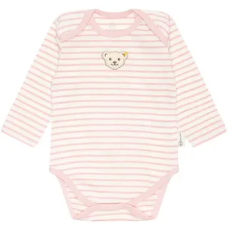 Steiff Baby Body - Strampler, Baumwolle, Bär, Streifen, Logo, langarm Rosa/Weiß 86
