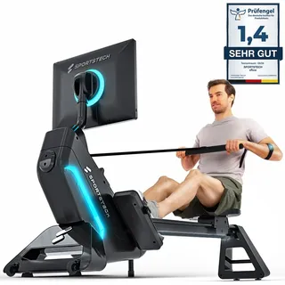 Sportstech Rudergerät sRow 21,5" Touch-Display | LED-Feedback | Kurse - Schwarz