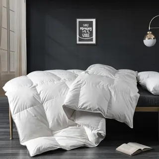 APSMILE Daunendecke 155x220 Ganzjahresdecke Bettdecke mit Gänsedaunen und Federn, Medium Warm Übergangsdecke, Natur Duvet für Einzelbett, Federbettdecke ohne Lebendrupf, Weiß