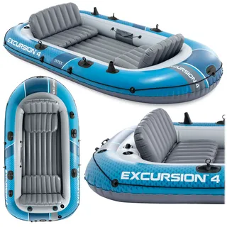Intex Schlauchboot Excursion 4 Blau inkl. Pumpe und Alu-Paddel