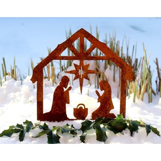 LB H&F Lilienburg Krippe Deko Weihnachten Krippe Metall Rost Garten Stecker Weihnachtskrippe, Advent Figur Figuren Roststecker Rostdeko außen Winter braun