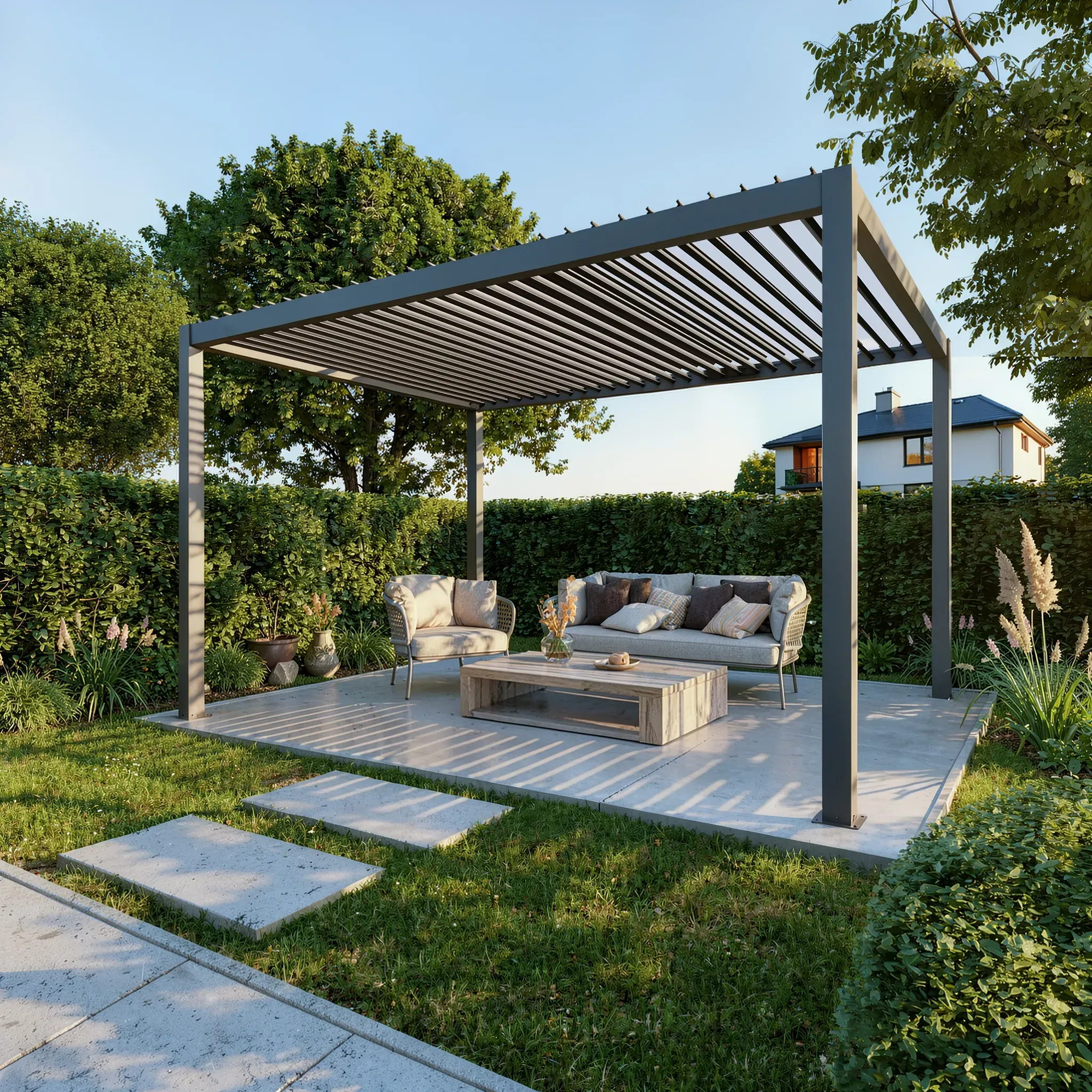 agadon Pergola Plus - Aluminium Lamellen Pergola freistehend manuell oder elektr...