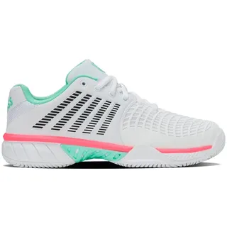 K-Swiss Express Light 3 Clay Tennis Shoe, White/Neon Mint/Neon Pastel Pink, 40 EU