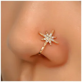 Inateannal Kristall Nordstern Nasenring Cz Nordstern Nasenring Manschette Gold Gefälschte Septum Nasenring U Form Clip Auf Nasenring Biegsam Winzigen Stern Nase Ring Stud Schmuck Frauen Mädchen Gif
