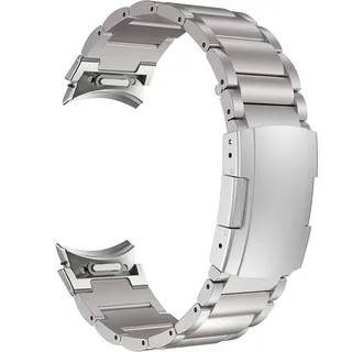 MaKTech Titan Band für Galaxy Watch 7 FE,[Keine Lücke] Metall Armband Band mit Frühling Taste,für Samsung Galaxy Watch 7 FE 6 5 4,40/42/43/44/45/46/47mm (Silber)