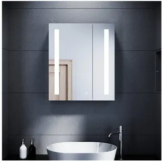 Sonni Spiegelschrank Bad 60 ×70 cm Badezimmer Spiegelschrank mit Steckdose Spiegelschrank mit Beleuchtung 2 türig Badezimmerspiegel Touch-Schalter