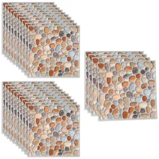 TWSOUL 3D-Tapete Anti-Rutsch-Wandaufkleber für Badezimmer, 20*20cm, Kieselstein-Muster, Selbstklebende Wandaufkleber, Packung mit 24 Tabletten