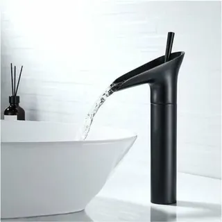 Cyslmuk - Schwarzer Badezimmer-Wasserhahn, Wasserfall-Wasserhahn, Vintage-Einhand-Waschtisch-Wasserhahn, Messing-Badezimmer-Wasserhahn