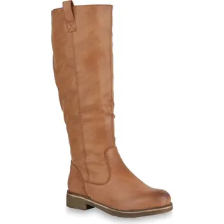 Stiefelparadies Damen Reiterstiefel Leicht Gefütterte Stiefel Schuhe 819556, Farbe: Hellbraun,