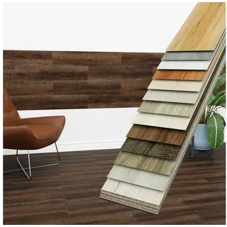Hexim Vinylboden, Vinyldielen 0,97m2 selbstklebend PVC Wandverkleidung Bodenbelag Holzoptik 91x15cm Paneele für Wand & Boden Holzdielen dunkelbraun (7 Dielen Mocha Walnut - 1818-6)