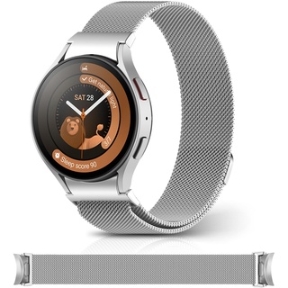 Seltureone Armband für Samsung Galaxy Watch 6/5/4 40 mm 44 mm/Galaxy Watch 5 Pro 45 mm/Watch 4 6 Classic 42 mm 46 mm 43 mm 47 mm, Keine Lücke mit Schnellverschluss-Knopf, Ersatz-Metallarmband - Silber