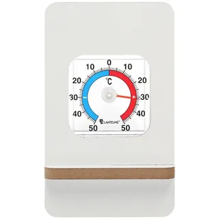 Lantelme Raumthermometer in Holzständer Farbwahl Thermometer für Innen Zimmer Analog, Temperaturanzeige + - 50°C, stehend auf Tisch Schrank Kommode weiß