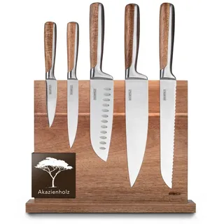 baumfeld 6 Teiliges Messerblock Set - Premium Edelstahl - Küchenmesser inkl. magnetischem Messerblock aus edlem Akazienholz Profi Kuechenmesser Set (Edelstahl)