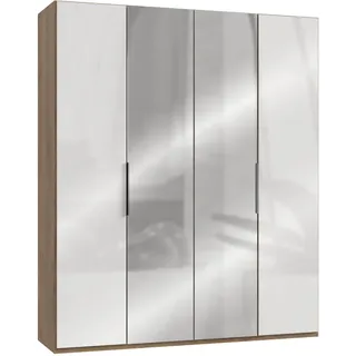 Level 200 x 236 x 58 cm Plankeneiche Nachbildung/Weißglas mit Glas- und Spiegeltüren