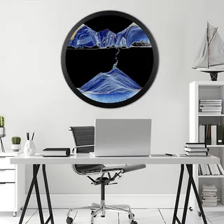 BVJKHQ Sandbilder zum Drehen, Sandbild Fließende Sandmalerei, 3D Sanduhr Dynamisch Bewegtes Sandbild Natürliche Landschaft, 360° Fießender Sand Rahmen für Home Dekor (60cm, blue-black ground1)