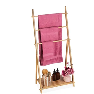 Relaxdays Handtuchleiter mit Ablage Braun