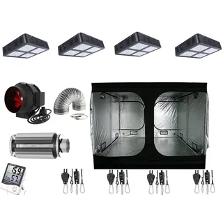 Nito XXL Growbox Komplettset 200x200x200 cm LED 400 W / 600 W NDL Growzelt Aktivkohlefilter (4 * 600 W LED)