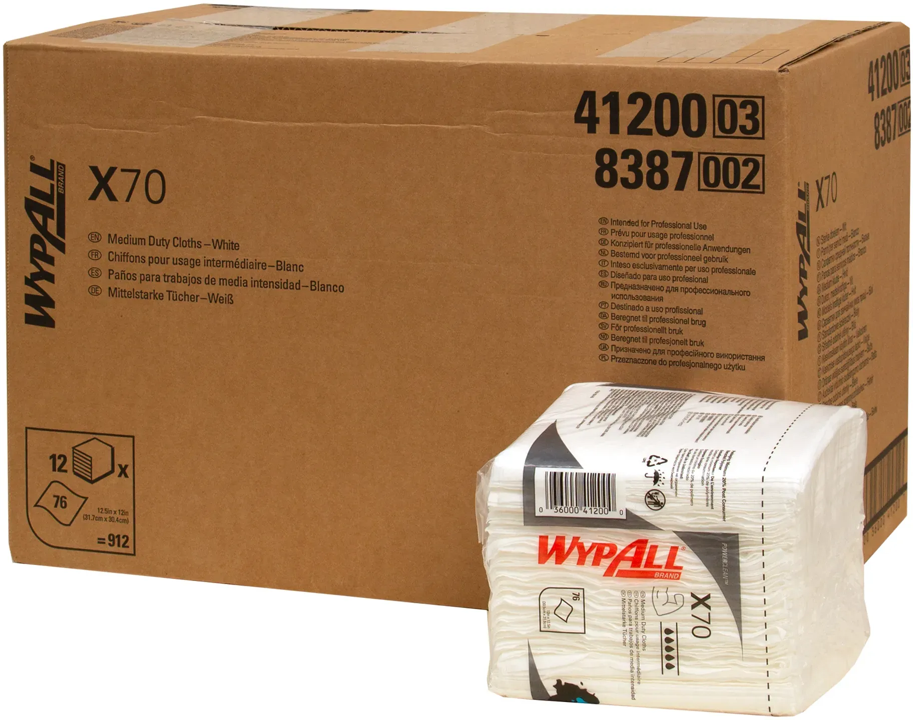 WypAll 8387 Power Clean Wischtücher X70 1/4-Falz weiß, 1-lagig, 30,5 x 31,8 cm, 912 Tücher 1 Karton = 912 Tücher
