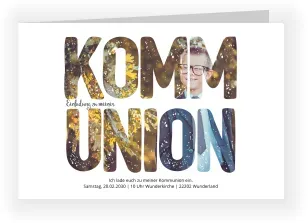 Einladungskarte Kommunion: Fotoschrift - Kommunion mit Foto in Weiß