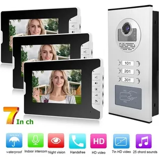 7-Zoll-Video Türsprechanlage Türklingel Intercom System 3 Monitore Video-Gegensprechanlage RFID-Nachtsicht-Video-Türklingel Regenfeste Kabelgebundene