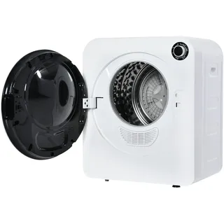 OKWISH Kompakter Wäschetrockner 59x49x39cm 3 kg Edelstahl Trommel leise energieeffizient Wandmontage platzsparend Timer 20–180 Min Schwarz Weiß