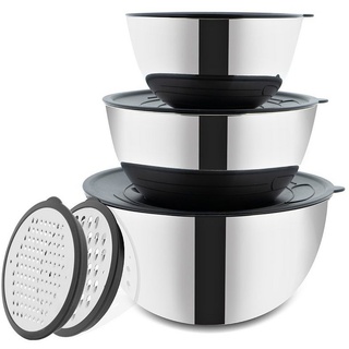 BEM Edelstahl Schüssel Set mit Deckel und Reibe, 3 Größe 1.8L 3.4L 5.5L, Große Salatschüssel, Teigschüssel, Servierschüssel, Rührschüssel Set,