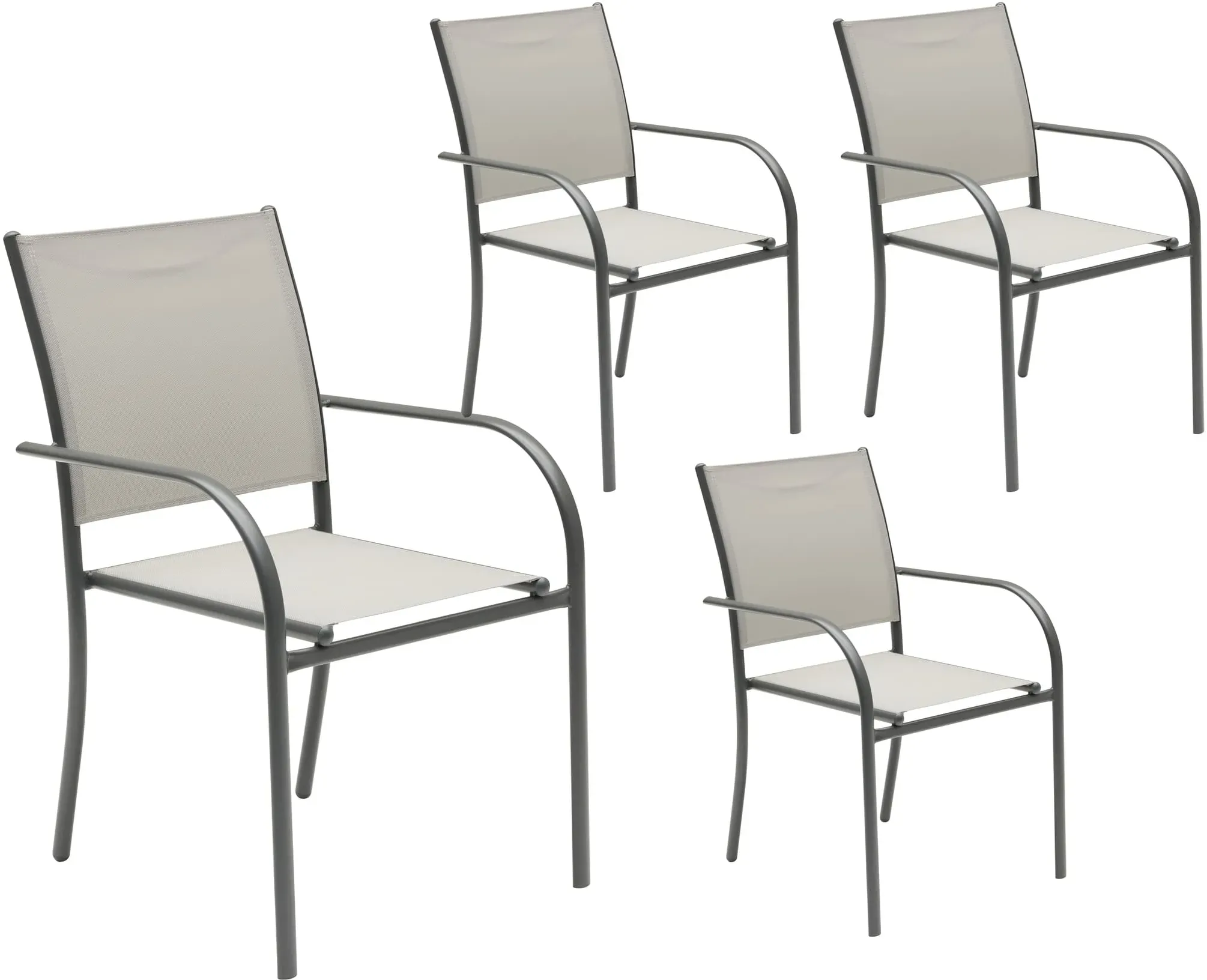LC Garden »Campino« 4er Set Gartenstühle Beige Stapelstühle Bistrostühle Textilen
