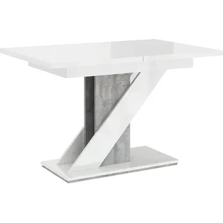 MIRJAN24 Esstisch Meva, Design Tisch, Esszimmer, Stilvoll Ausziehbar Esszimmertisch (Farbe: Weiß Hochglanz / Beton) - Weiß/Grau