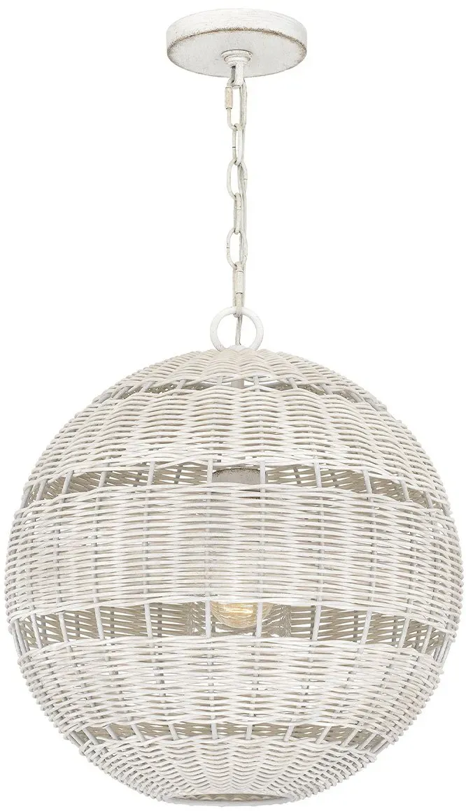 Elstead Lighting Lindendale Außen-Pendelleuchte 405mm E27 Antikweiß Rattan IP44