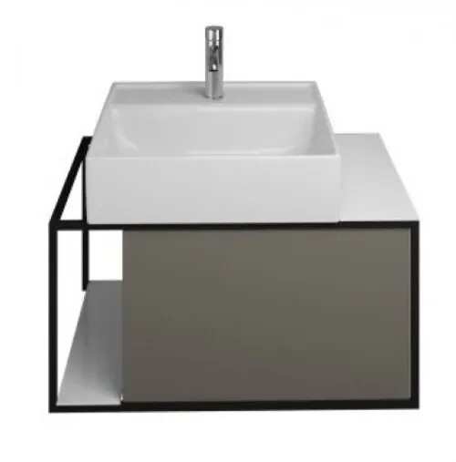 burgbad Junit Keramik-Waschtisch inklusive Waschtischunterschrank SFKE076, Version rechts, Breite: 765mm, SFKE076RF3149G0175, Farbe: Grau Hochglanz / Grau Glänzend