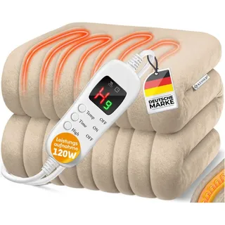 Kesser Heizdecke aus Plüsch tüv süd gs geprüft elektrische Wärmedecke mit Timer Abschaltautomatik Kuscheldecke 9 Temperaturstufen & waschbar Beige / 180 x
