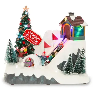 Avilia Glimmerpine-Weihnachtsdorf mit beweglicher Skipiste, warme LED-Lichter und Weihnachtsmusik, handbemalte Dekoration für Zuhause oder EIN einzigartiges festliches Geschenk