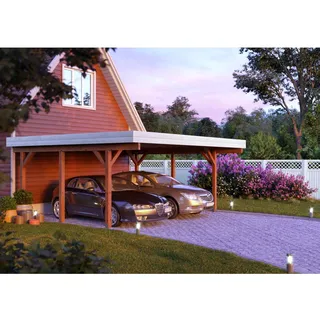 Doppel-Carport 555 x 372 cm Weiß lackiert