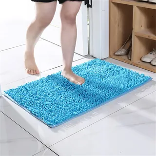 Surwin Chenille Badematte rutschfest Badteppich, Weich Flauschig Badezimmermatten Badezimmerteppich Saugfähig Waschbar Badvorleger Fußmatte für Badezimmer Toilette Haustiere (Blau,30x50cm)
