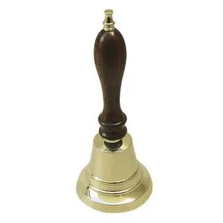 Messing Nautika Tischglocke aus Messing mit Holzgriff, 18 cm hoch - Hängend, Gold, Klassisch, Weihnachten