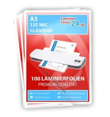 Laminierfolien A3, 2 x 125 Mic, glänzend