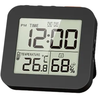 Baoblaze Badezimmeruhr, Dusch-Timer, wasserdicht für Wasserspray, Hygrometer, Thermometer, LCD-Display, Digitale Wanduhr zum Duschen, Kochen, Schminken, Schwarz