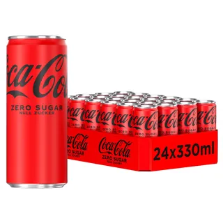 Coca-Cola Zero Sugar - koffeinhaltiges Erfrischungsgetränk mit originalem Coke-Geschmack - null Zucker und ohne Kalorien - in stylischen Dosen (24 x 330 ml)