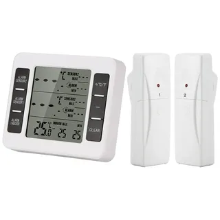 SEAFRONT Kabelloses Digitales Gefrierschrank-Thermometer, Kühlschrank-Thermometer, Temperatursensor mit 2 Sensoren, 24-Stunden-Min.-Höchsttemperaturaufzeichnungen mit Akustischem Alarm