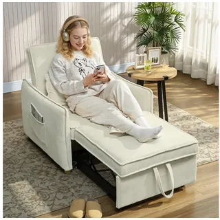 Homcom Schlafsessel 3 in 1 Chenille 84 x 87 x 88 cm Cremeweiß mit Lendenkissen