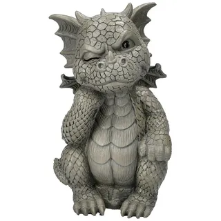 Figuren Shop GmbH Gartenfigur Drachen Gartenfigur - Der Denker - Garten Figuren Gartendekoration grau