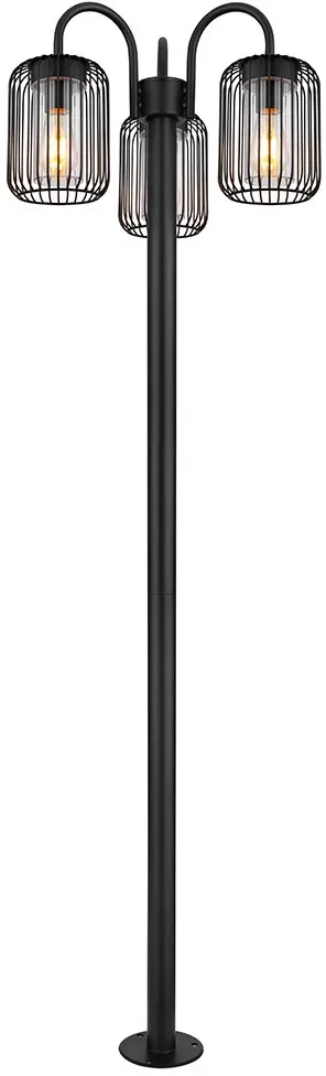 Stehlampe Laterne Außenlampe Retro Wegeleuchte Edelstahl Terrassenlampe wetterfest Gartenleuchte, Metallstäbe, schwarz, 3x E27 Fassungen, DxH 48,5x180 cm