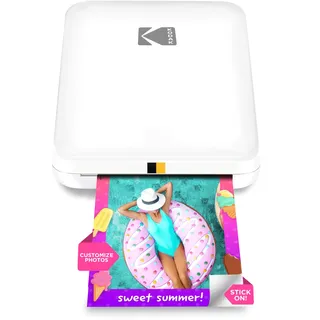 KODAK Step Slim Sofort-Smartphone-Fotodrucker - Tragbarer schlanker Farb-Mobilfotodrucker - Zink 2x3” Klebefotos - Drucken von iOS- & Android-Geräten via Bluetooth mit der Fun-App - Weiß