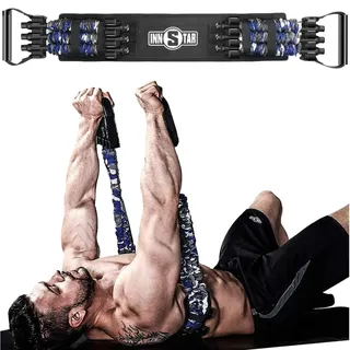 INNSTAR Tragbares Bankdrücken Widerstandsbänder, Verstellbare Bench Press Bands mit 91cm Fitness Stange, Brusttrainer für Arm, Rücken, Bizeps und Brustmuskeln Krafttraining (Women|105LB)