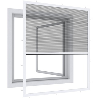 WINDHAGER Expert Plissee Fenster Ultra Flat, Insektenschutz für Fenster, Fliegengitter, Mosquitoschutz, Selbstbausatz 100 x 120 cm, weiß, 03242