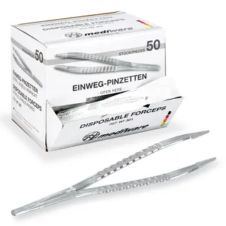Mediware Einmalpinzetten – Medizinische Pinzetten aus Kunststoff, steril einzeln verpackt, angenehme Anwendung, ideal für Privatanwender, Arztpraxis und Krankenhaus – 50 Stück