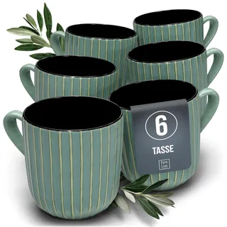 Steingut Kaffeetassen 6 Pers. Tokyo Hochwertiges Asia-Style TEST SEHR GUT Steingut Tassen Set - Stylisches Tee- und Kaffeebecher - 6 Personen Geschirrset Pure Living in Grün