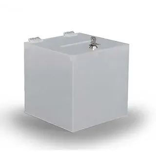 Hansen Losbox in Milchglas-Optik (Acryl opal), abschließbar (mit Schloss und 2 Schlüsseln) als Spendenbox/Sammelbox/Einwurfbox, 400x400x400 mm