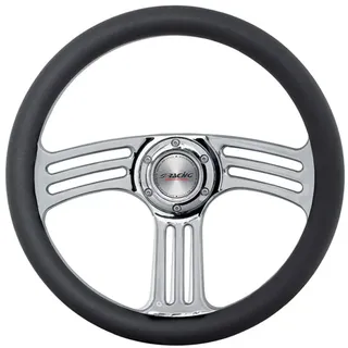 Simoni Racing Sportlenkrad Bat 350mm - Schwarz Leder + Chrom/Aluminium Speichen