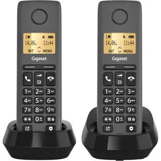 Gigaset Pure 120 Duo - 2 schnurlose Telefone mit Anrufschutz und ECO DECT - beleuchtetes Display - hörgerätekompatibel, anthrazit schwarz [Kompatibel in DE, IT, FR, NL, BE, Che, AUT]